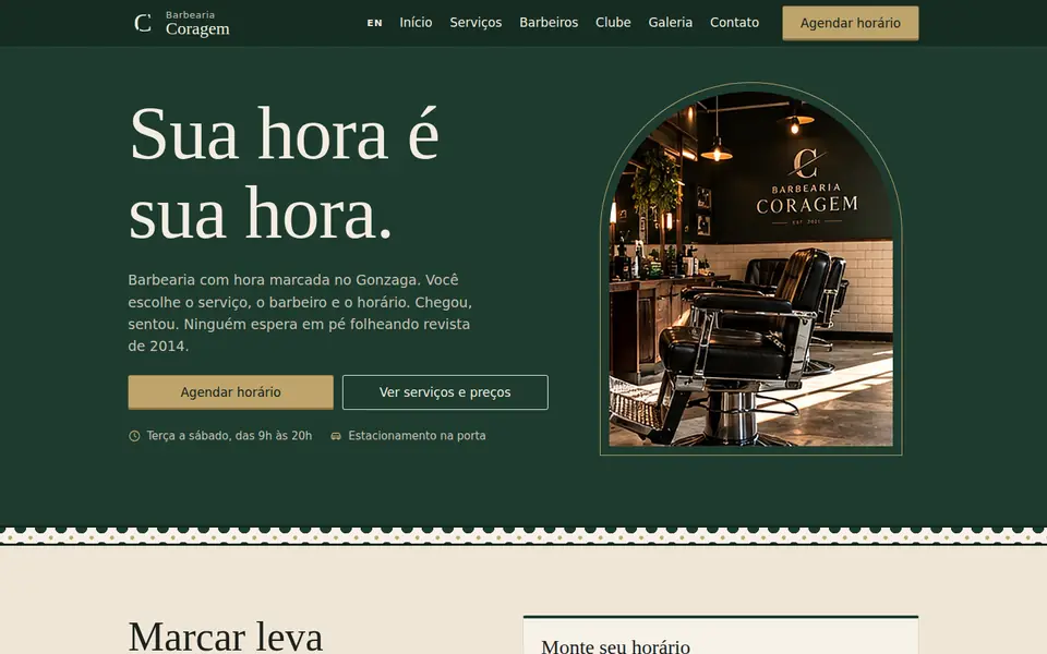 Site modelo Barbearia Coragem