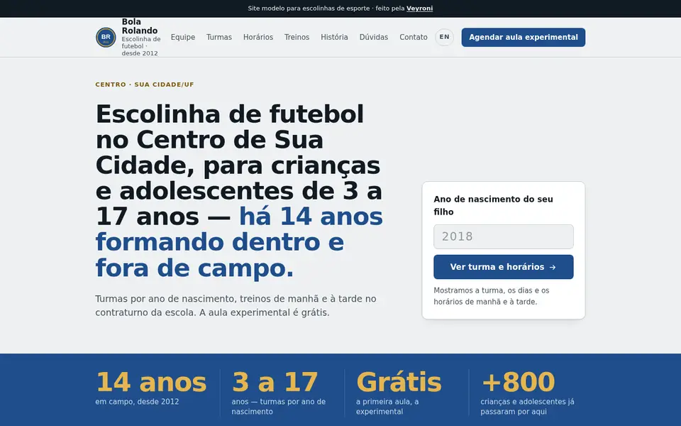 Site modelo Escolinha Bola Rolando